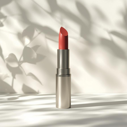 创建一张简约口红不带logo和文字的图片，背景带有柔和的植物光影