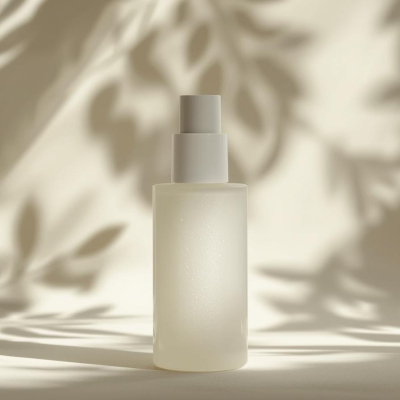 创建一张简约护肤瓶的图片，背景带有柔和的植物光影 (4)