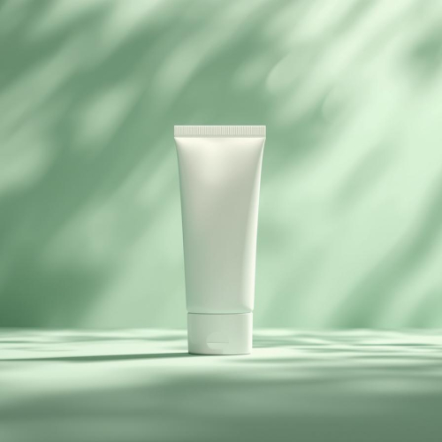 创建一张简约防晒霜不带logo和文字的图片，背景带有柔和的植物光影 (2)