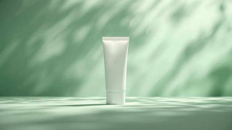 创建一张简约防晒霜不带logo和文字的图片，背景带有柔和的植物光影 (2)