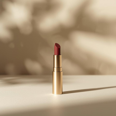 创建一张简约口红不带logo和文字的图片，背景带有柔和的植物光影 (4)