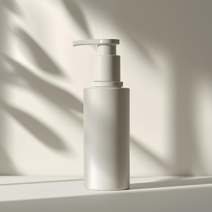 创建一张简约护肤瓶的图片，背景带有柔和的植物光影 (6)
