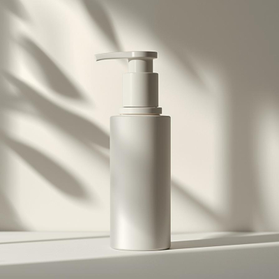 创建一张简约护肤瓶的图片，背景带有柔和的植物光影 (6)